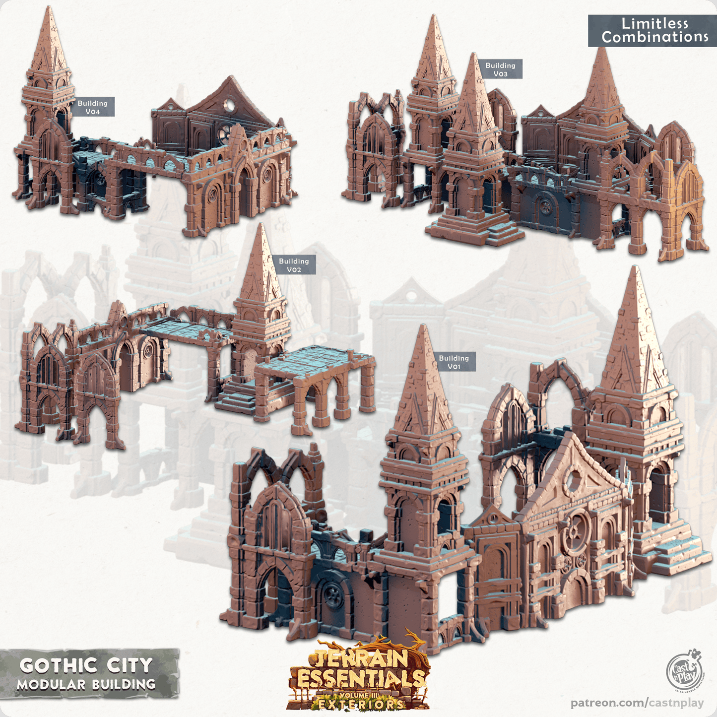 3D Printed Cast n Play Modular Building Gothic City Set 28mm 32mm D&D - 3D Printing Boss