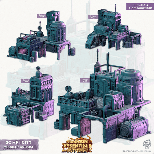 3D Printed Cast n Play Modular Outposts Sci-Fi City Set Terrain Essentials Vol III Exteriors 28mm 32mm D&D - 3D Printing Boss