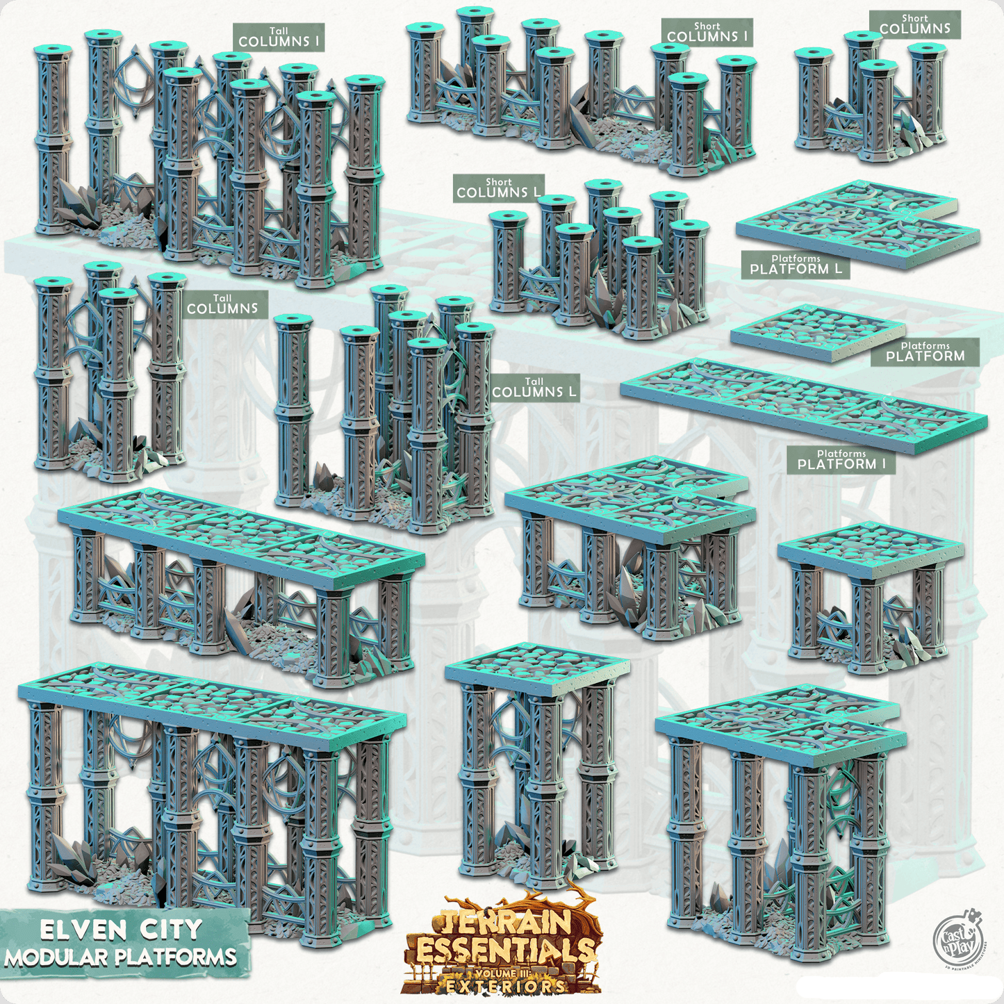 3D Printed Cast n Play Modular Platforms Elven City Set Terrain Essentials Vol III Exteriors 28mm 32mm D&D - 3D Printing Boss