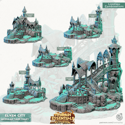 3D Printed Cast n Play Modular Sanctuary Elven City Set Terrain Essentials Vol III Exteriors 28mm 32mm D&D - 3D Printing Boss