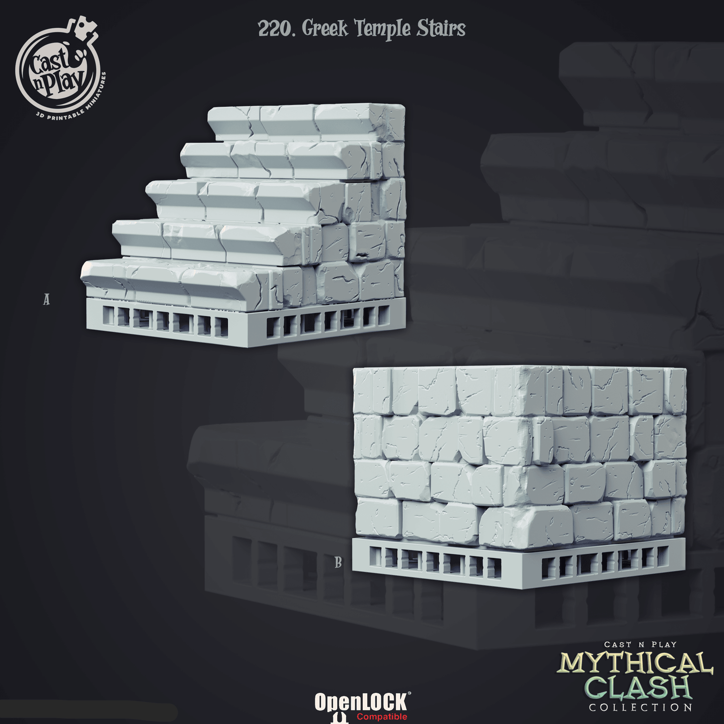 3D Printed Cast n Play Mythical Clash Collection - Greek Temple Stairs 28mm 32mm D&D - 3D Printing Boss