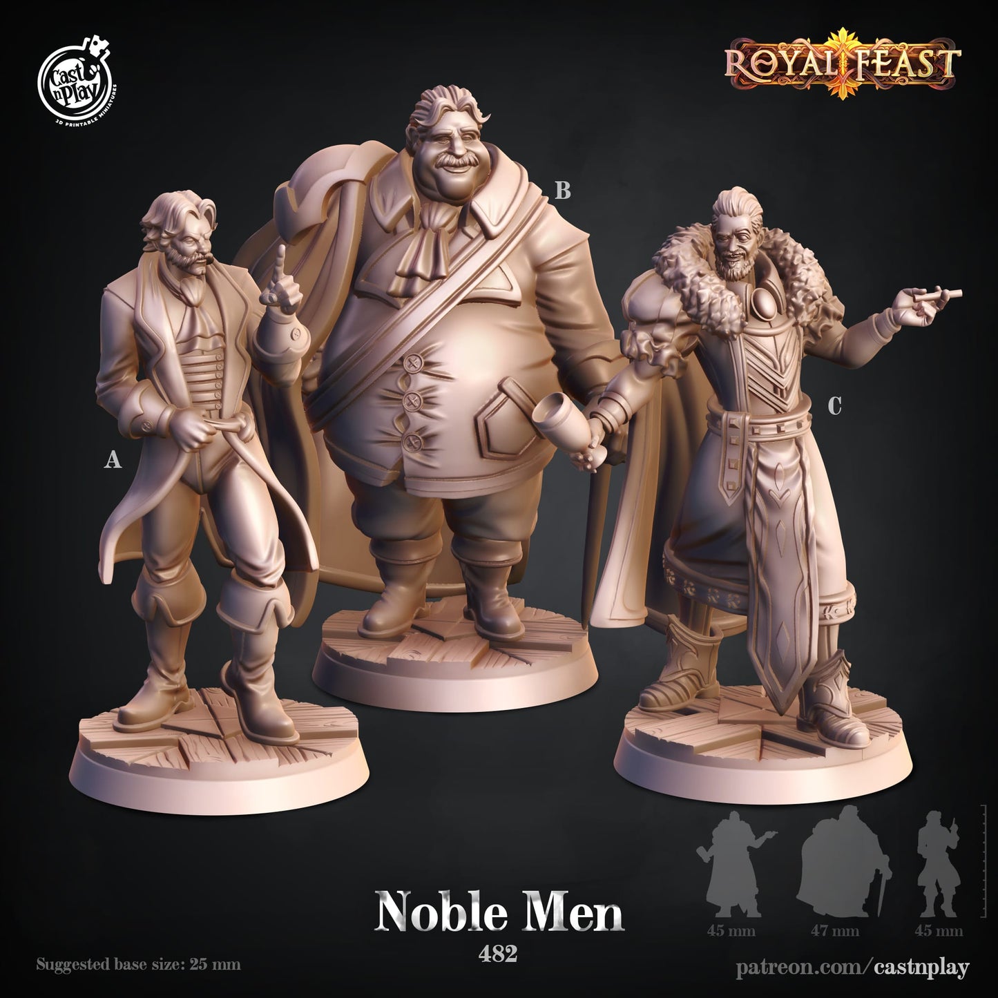 3D Printed Cast n Play Noble Men Royal Feast Death Tiles 28mm 32mm D&D - 3D Printing Boss