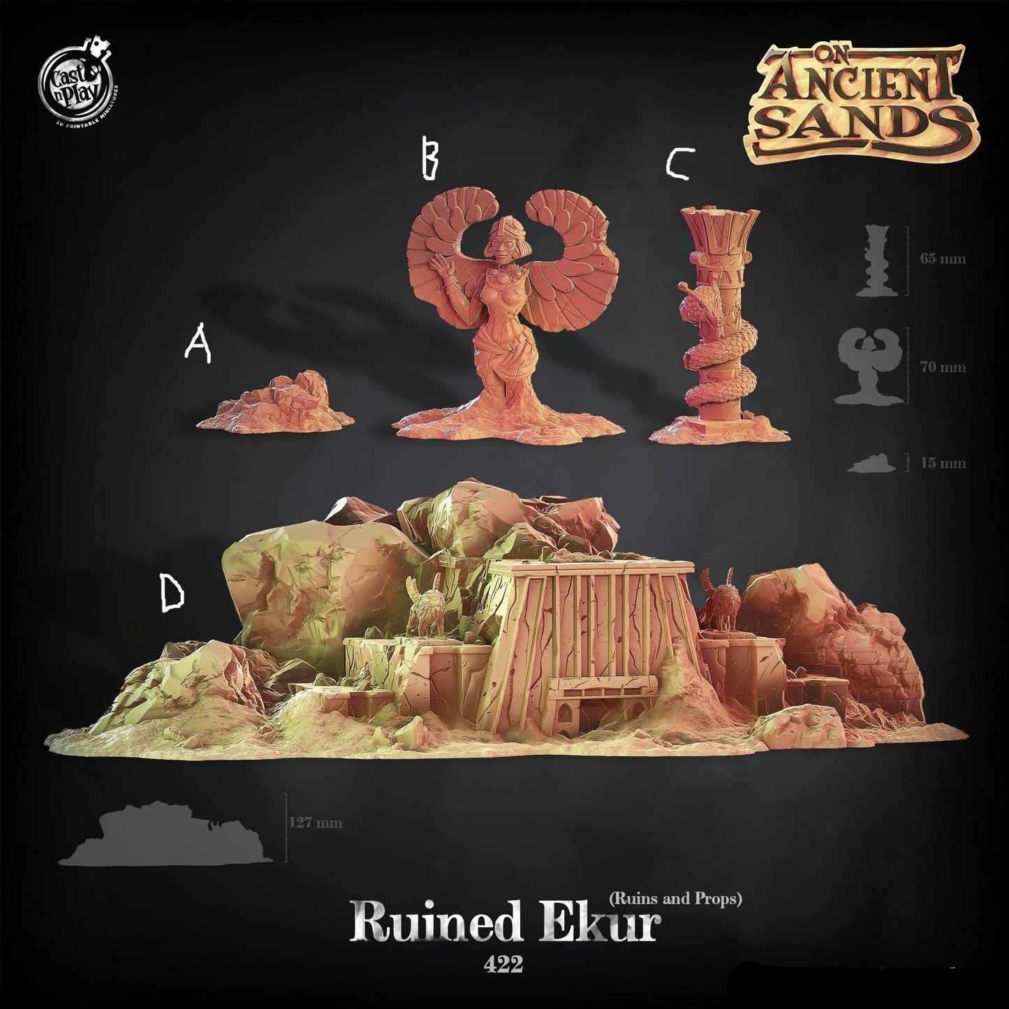 3D Printed Cast n Play On Ancient Sands - Ruined Ekur 28mm 32mm D&D - 3D Printing Boss
