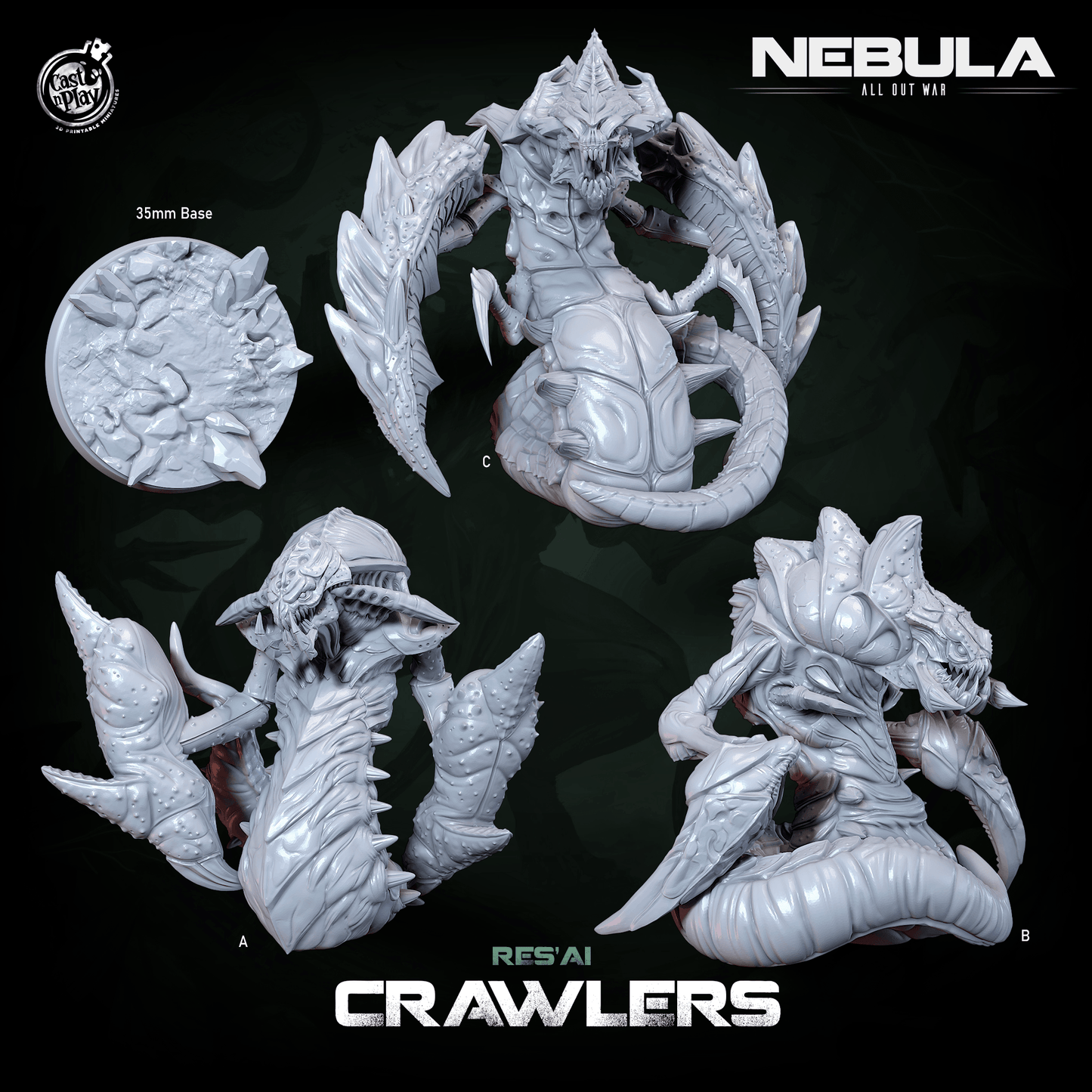 3D Printed Cast n Play Res'Ai Crawlers Nebula All Out War 28mm 32mm D&D - 3D Printing Boss