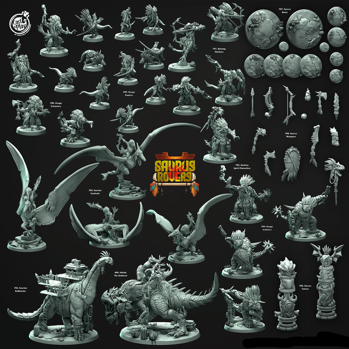 3D Printed Cast n Play Saurian Sentinels Saurus Rovers Set 28mm 32mm D&D - 3D Printing Boss