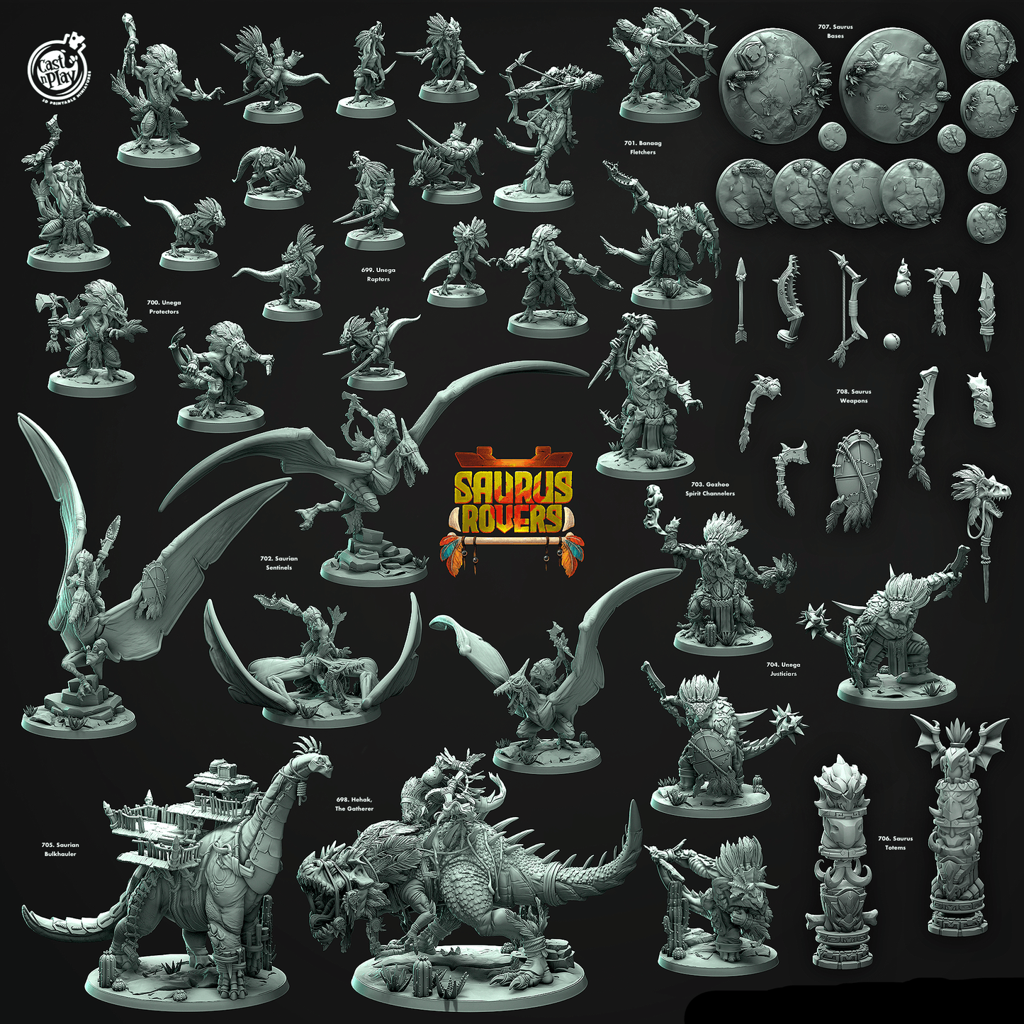3D Printed Cast n Play Saurus Totems Saurus Rovers Set 28mm 32mm D&D - 3D Printing Boss