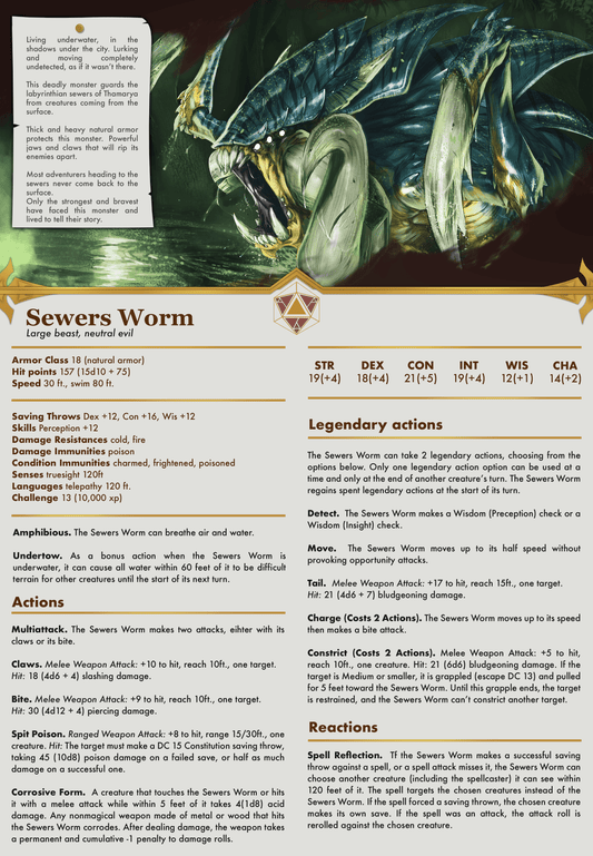 3D Printed Cast n Play Sewers Worm Kingdom Of Thamarya 28mm 32mm D&D - 3D Printing Boss