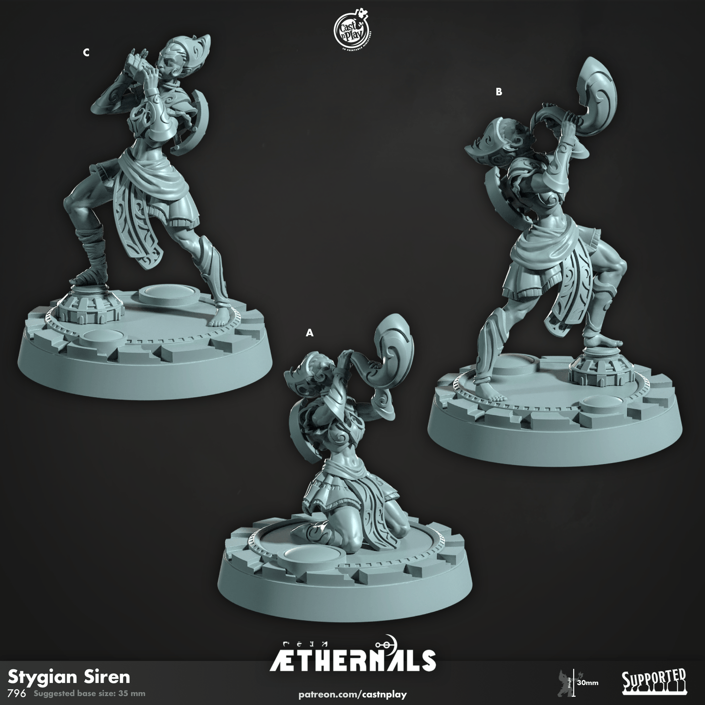 3D Printed Cast n Play Stygian Siren Aethernals Collection 28mm 32mm D&D - 3D Printing Boss