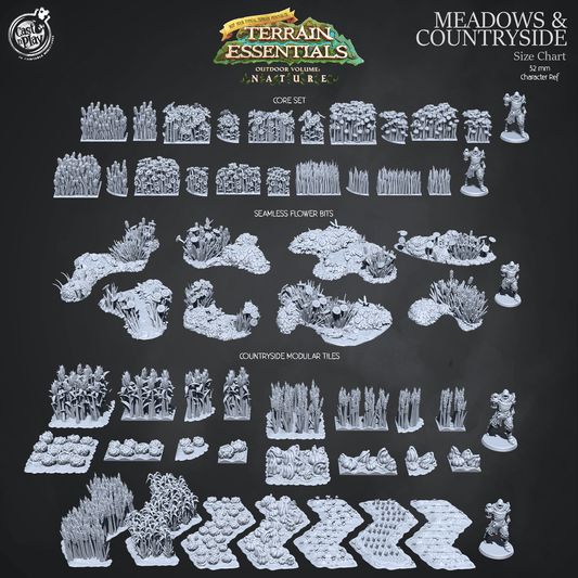3D Printed Cast n Play Terrain Essentials Nature - Meadows Seamless Flower Bits Set 28mm 32mm D&D - 3D Printing Boss
