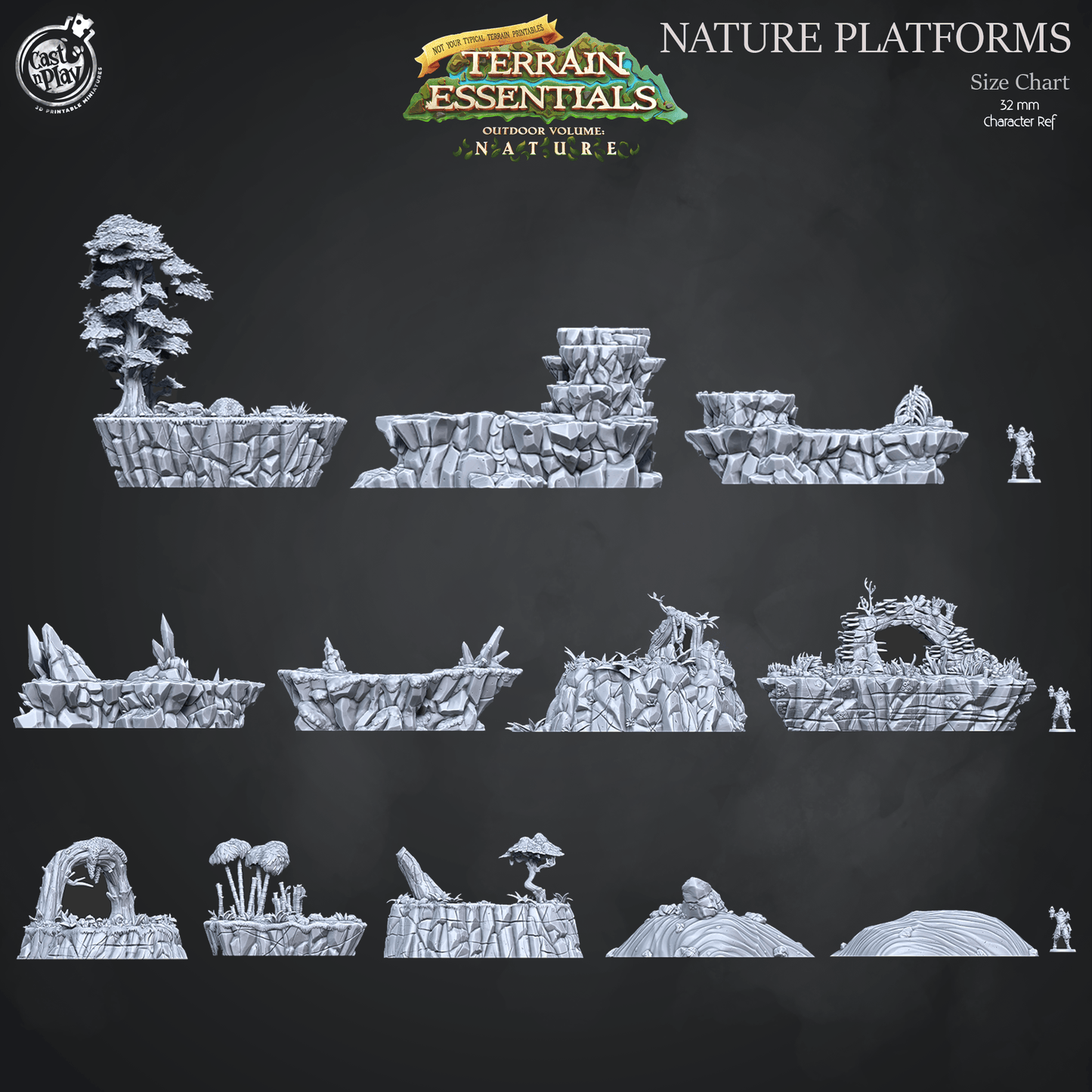 3D Printed Cast n Play Terrain Essentials Nature - Nature Big Platforms Set 28mm 32mm D&D - 3D Printing Boss
