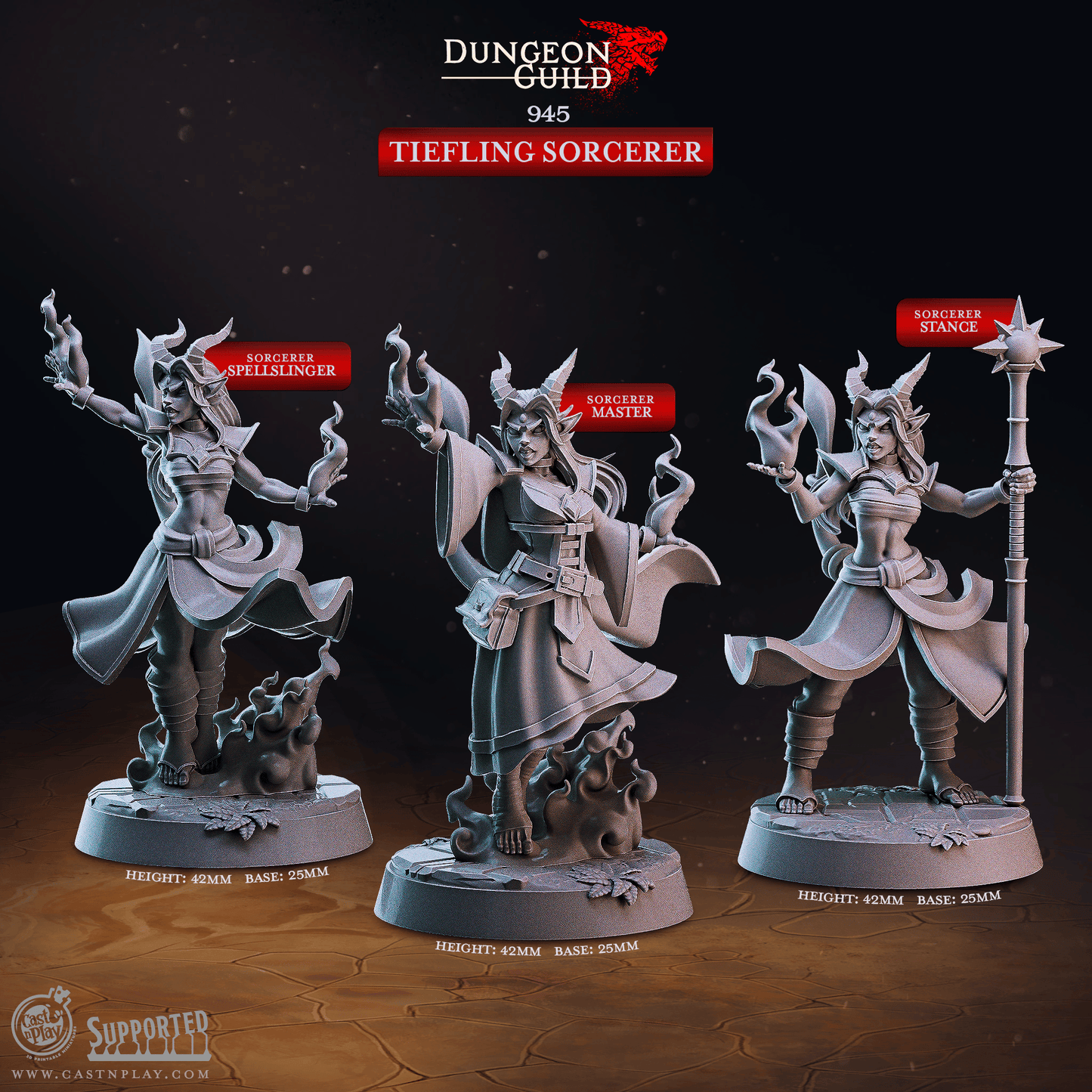 3D Printed Cast n Play Tiefling Sorcerer Dungeon Guild Set 28mm 32mm D&D - 3D Printing Boss