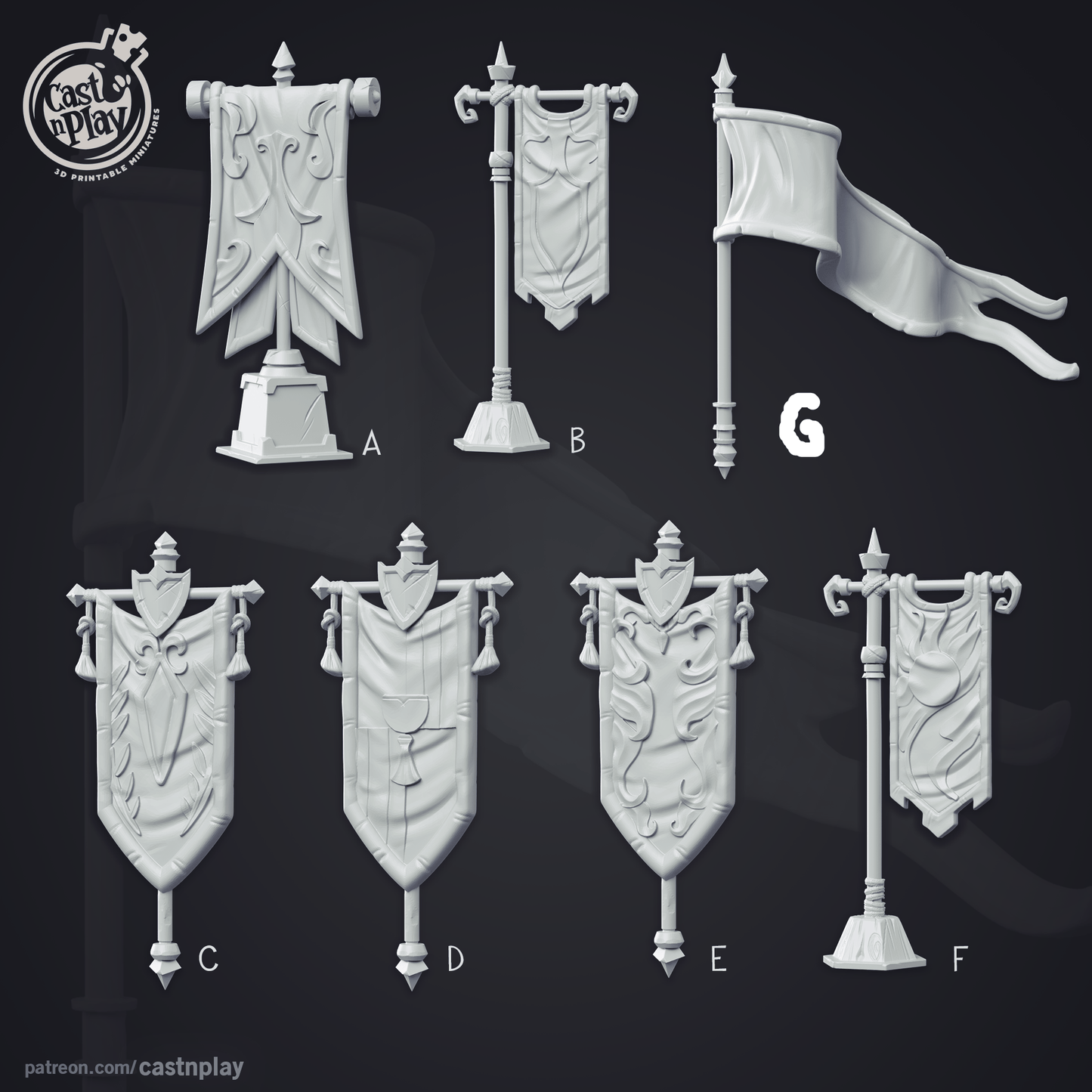 3D Printed Cast n Play - Tournament Banner Props 28mm 32mm D&D - 3D Printing Boss