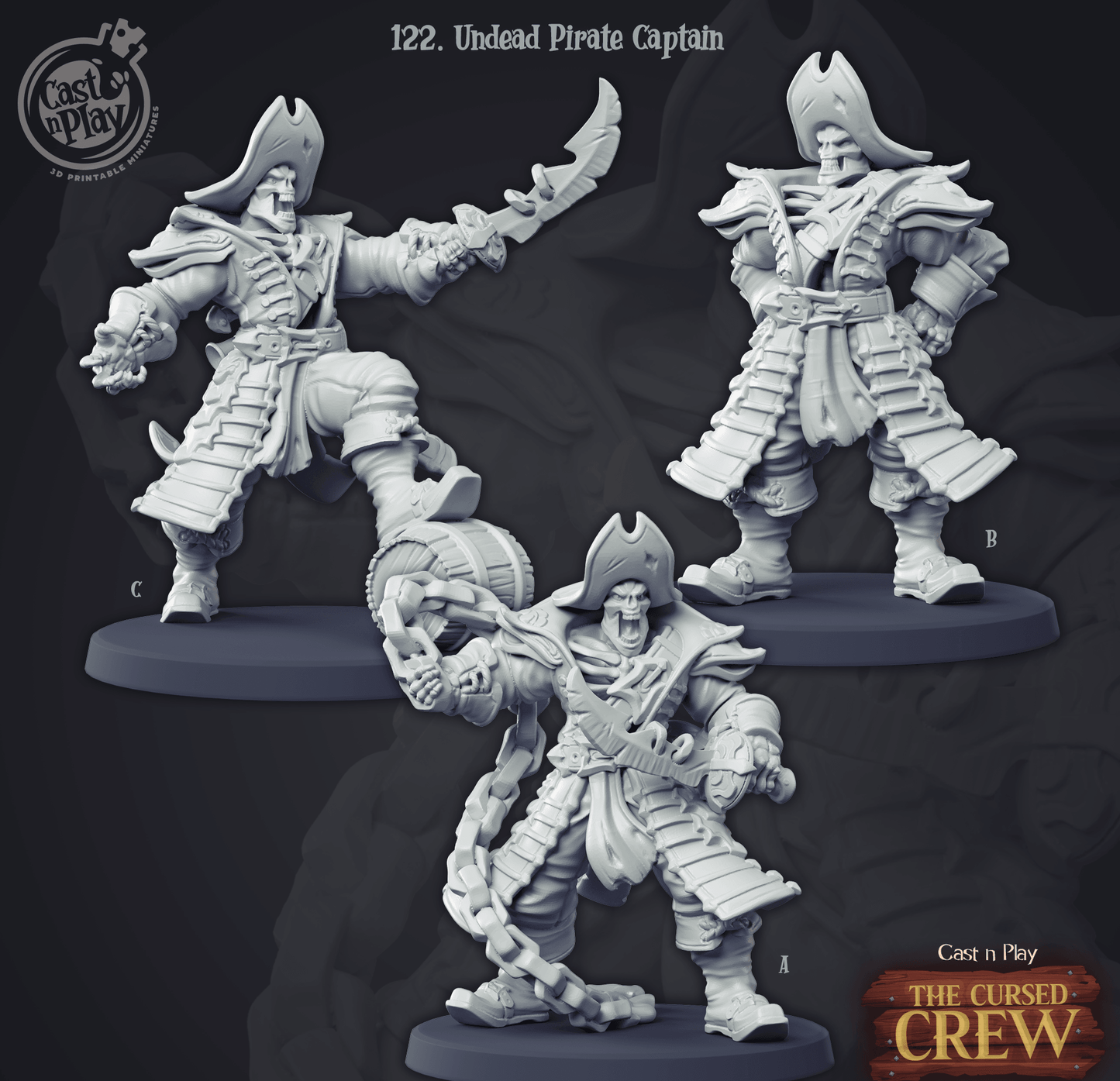 3D Printed Cast n Play Undead Pirate Captain Set 28mm 32mm D&D - 3D Printing Boss