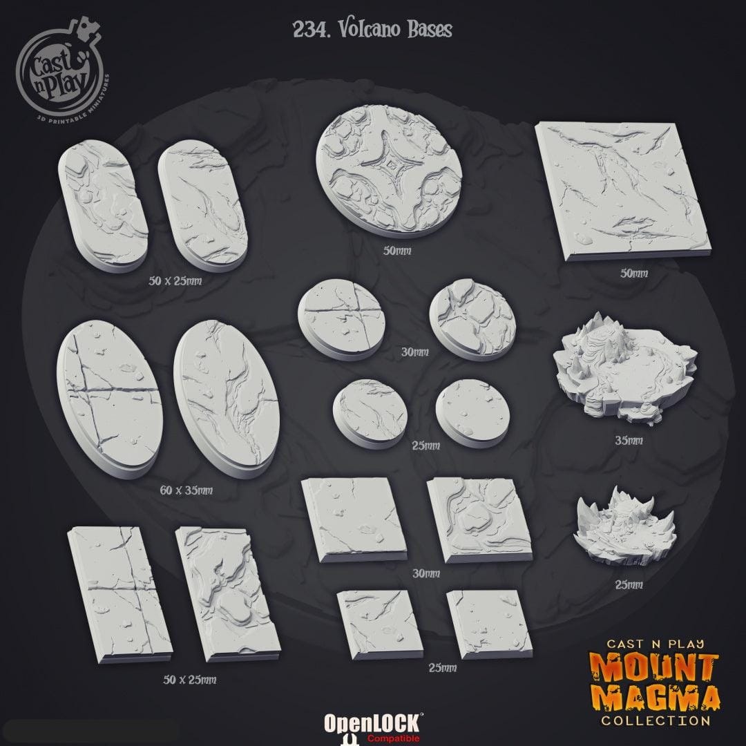 3D Printed Cast n Play Volcano Bases Set 28mm 32mm D&D - 3D Printing Boss