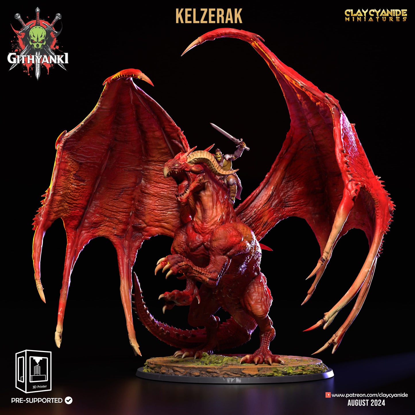 3D Printed Clay Cyanide Dragon Rider Kelzerak Githyanki Faction 28 32 mm D&D - 3D Printing Boss