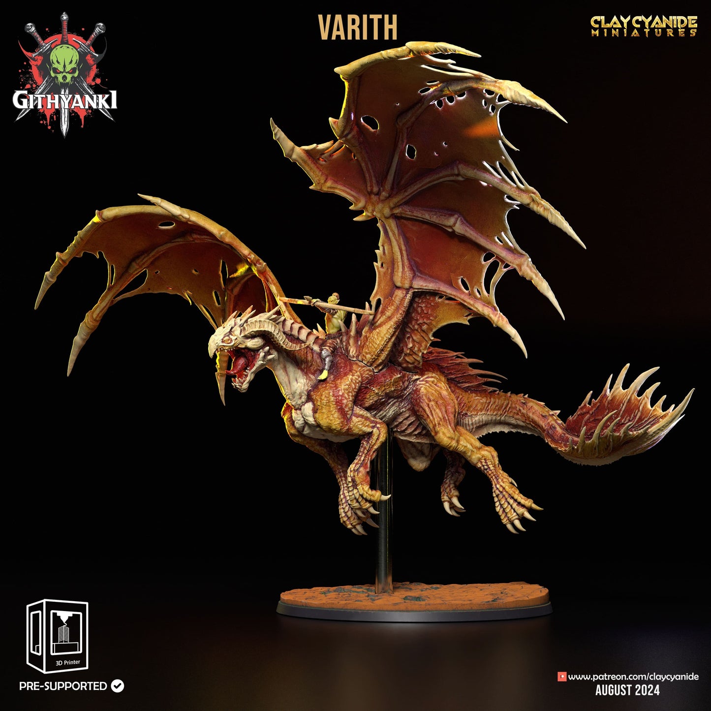 3D Printed Clay Cyanide Dragon Rider Varith Githyanki Faction 28 32 mm D&D - 3D Printing Boss