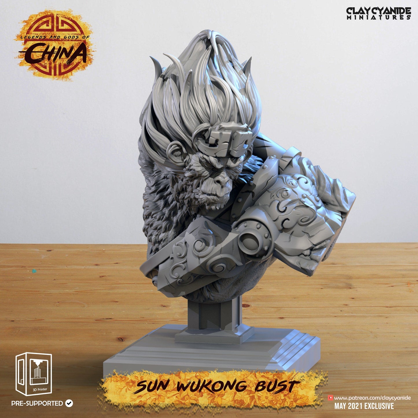 3D Printed Clay Cyanide Sun Wukong Bust Legends and Gods Of China 28 32 mm D&D - 3D Printing Boss
