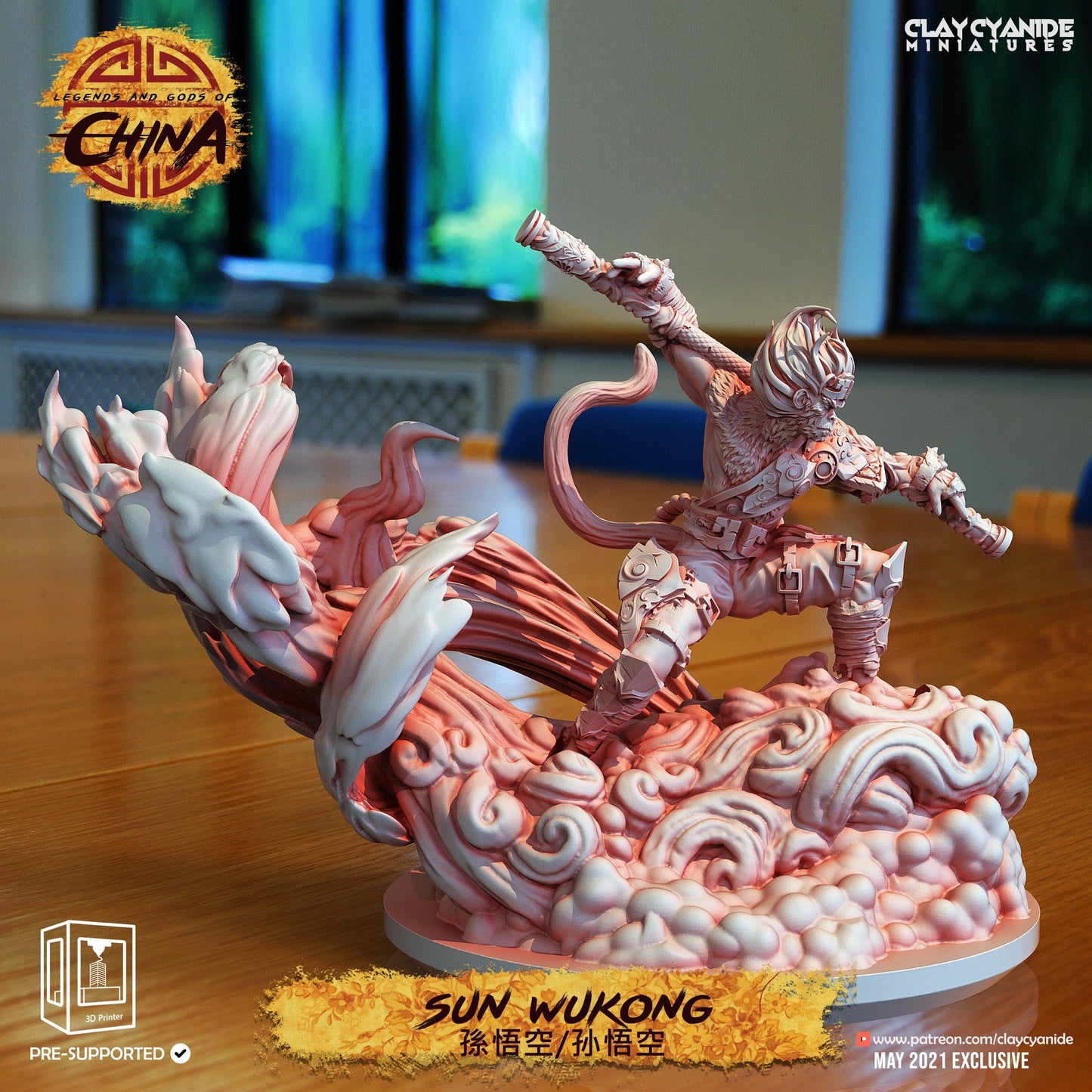 3D Printed Clay Cyanide Sun Wukong Legends and Gods Of China 28 32 mm D&D - 3D Printing Boss