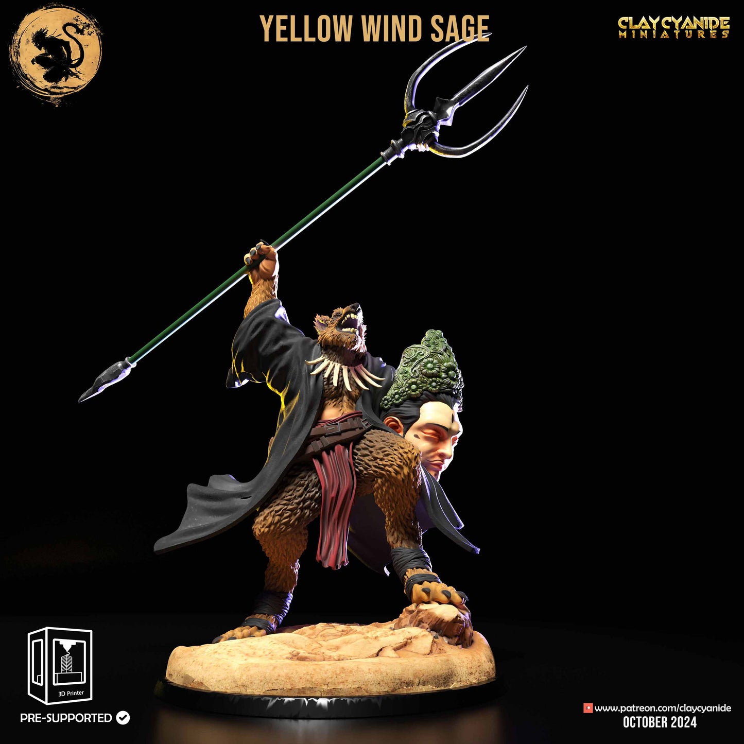 3D Printed Clay Cyanide Yellow Wind Sage Black Myth Wukong 28 32 mm D&D - 3D Printing Boss