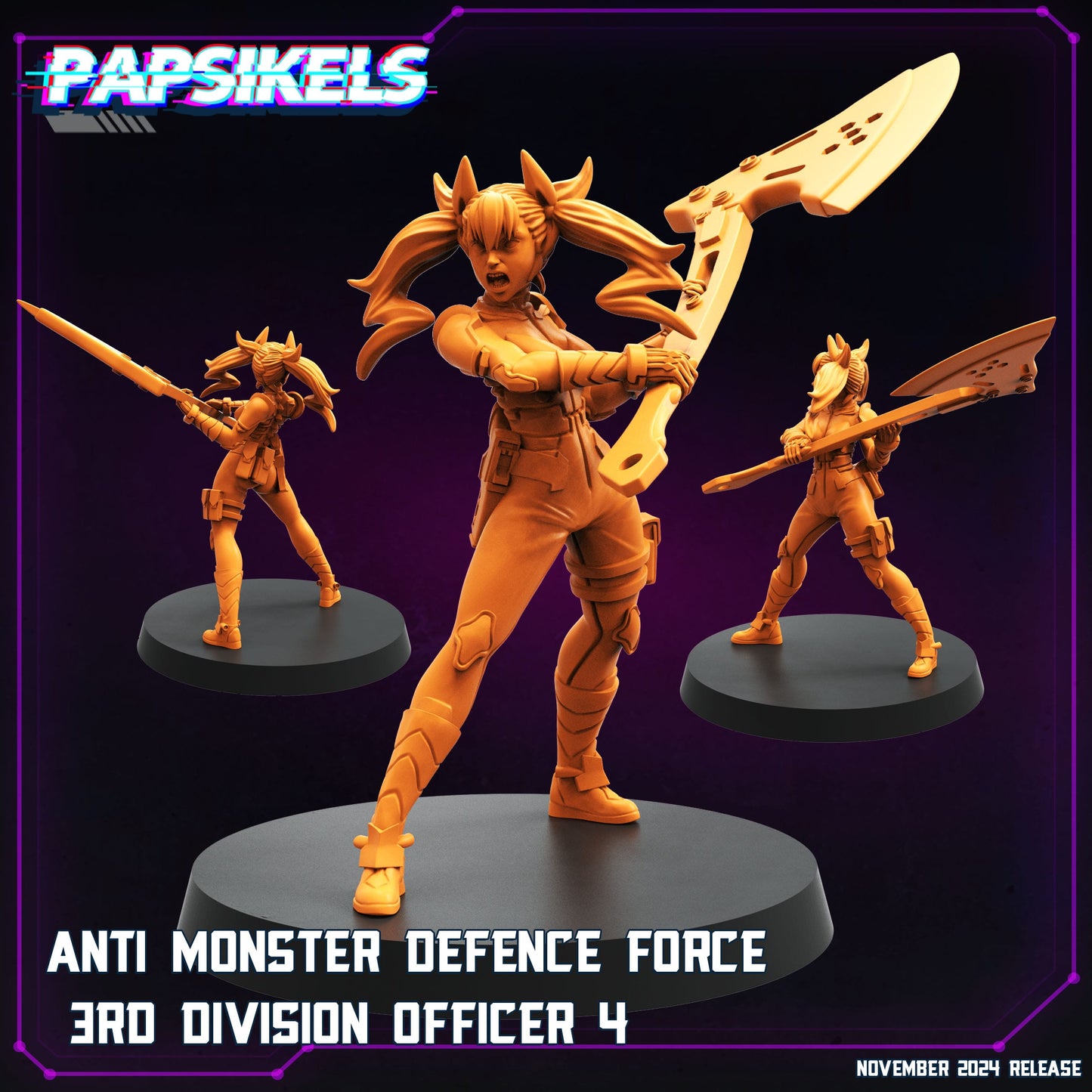 3D Printed Papsikels Anti Monster Defence Force 3rd Division Officer Nov 2024 Cyberpunk 28mm 32mm - 3D Printing Boss