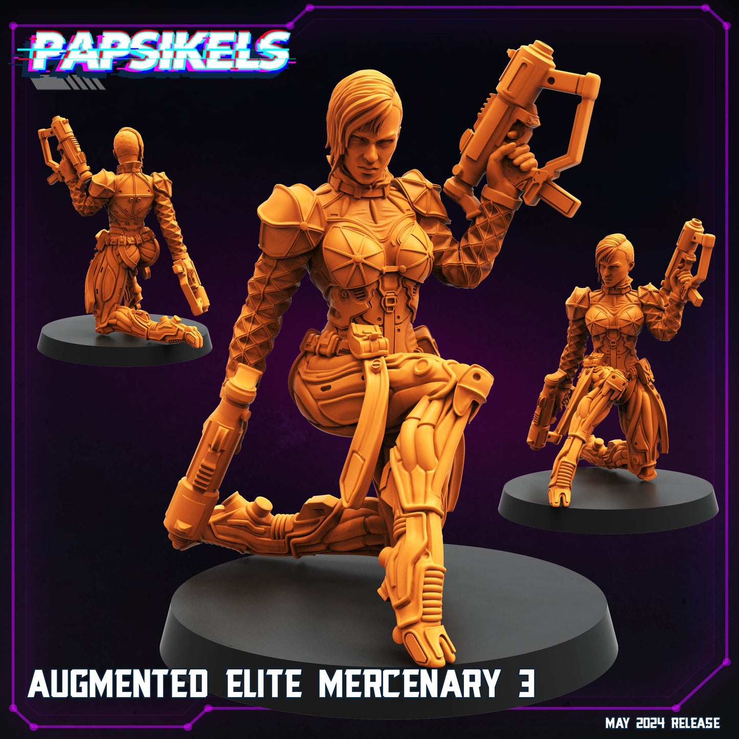 3D Printed Papsikels Augmented Elite Mercenary Set May 2024 Cyberpunk 28mm 32mm - 3D Printing Boss