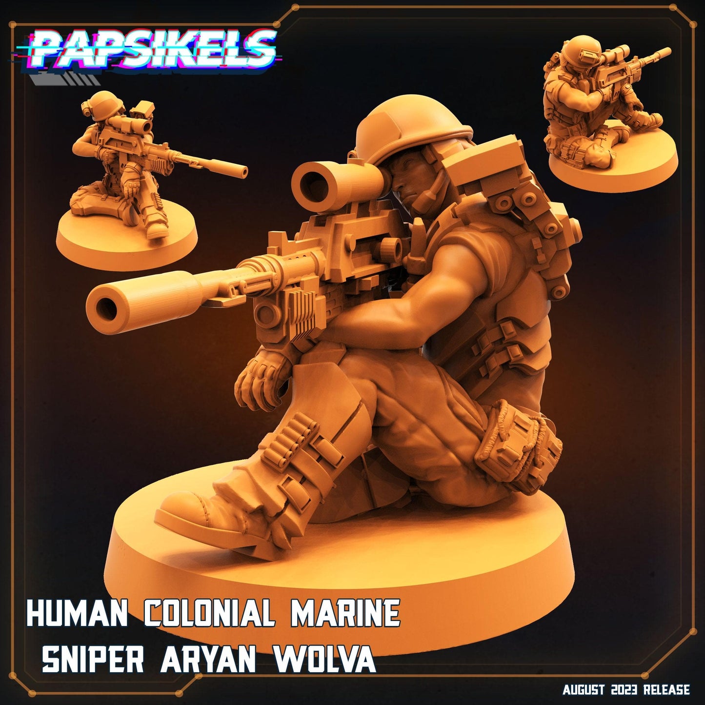 3D Printed Papsikels August 2023 - Xenowars Genesis Human Colonial Marine Sniper Aryan Wolva 28mm 32mm - 3D Printing Boss