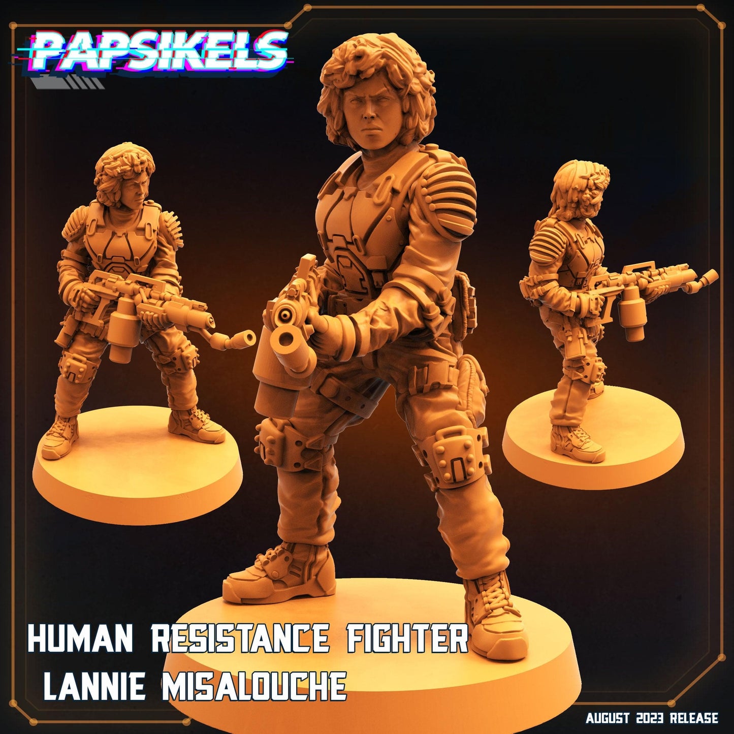 3D Printed Papsikels August 2023 - Xenowars Genesis Human Resistance Fighter Lannie Misalouche 28mm 32mm - 3D Printing Boss