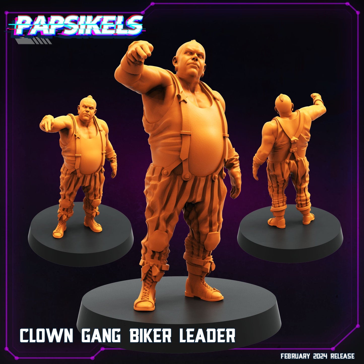 3D Printed Papsikels Clown Gang Biker Leader February 2025 Cyberpunk 28mm 32mm - 3D Printing Boss