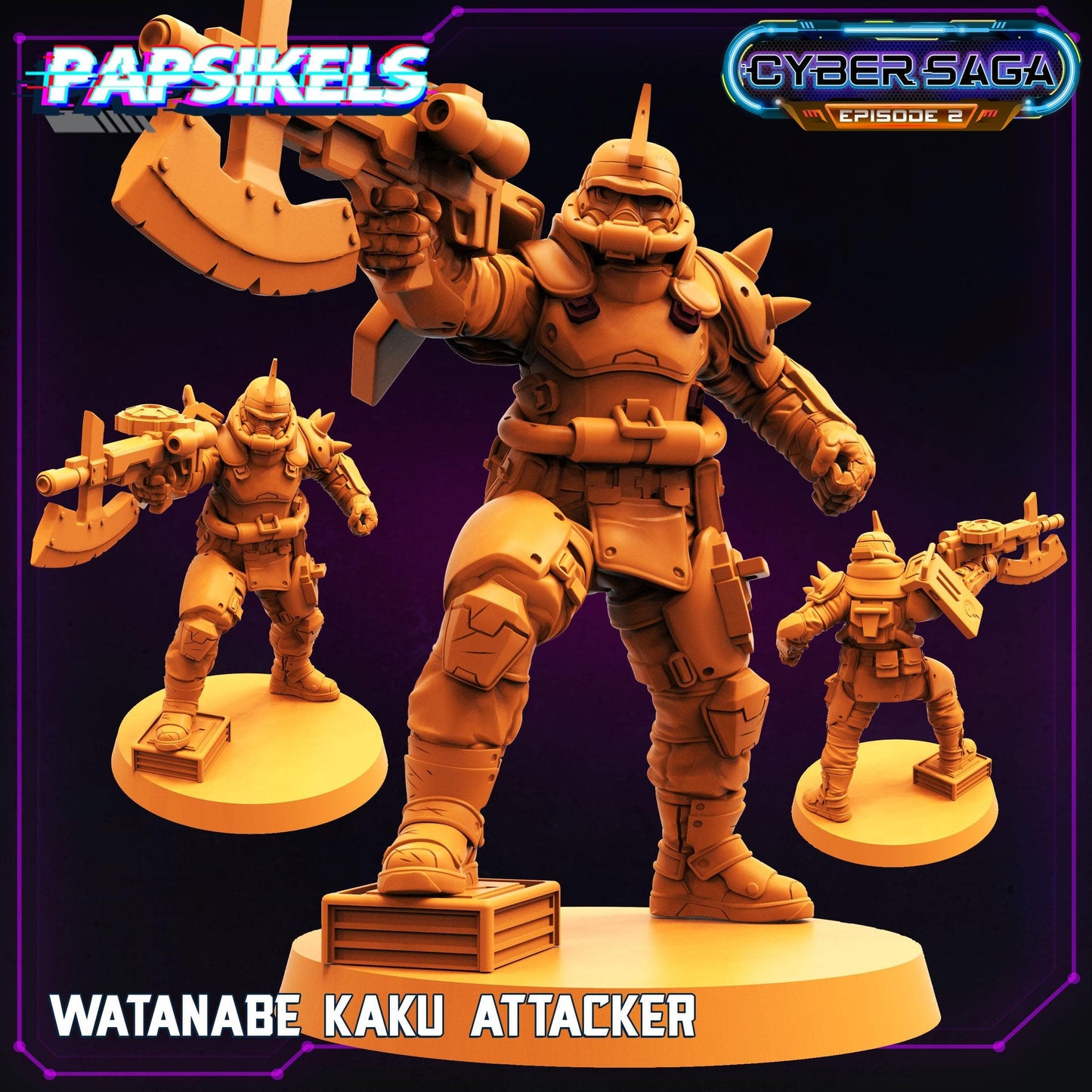 3D Printed Papsikels - Cyber Saga Episode 2 Watanabe Kaku Attacker - 28mm 32mm - 3D Printing Boss
