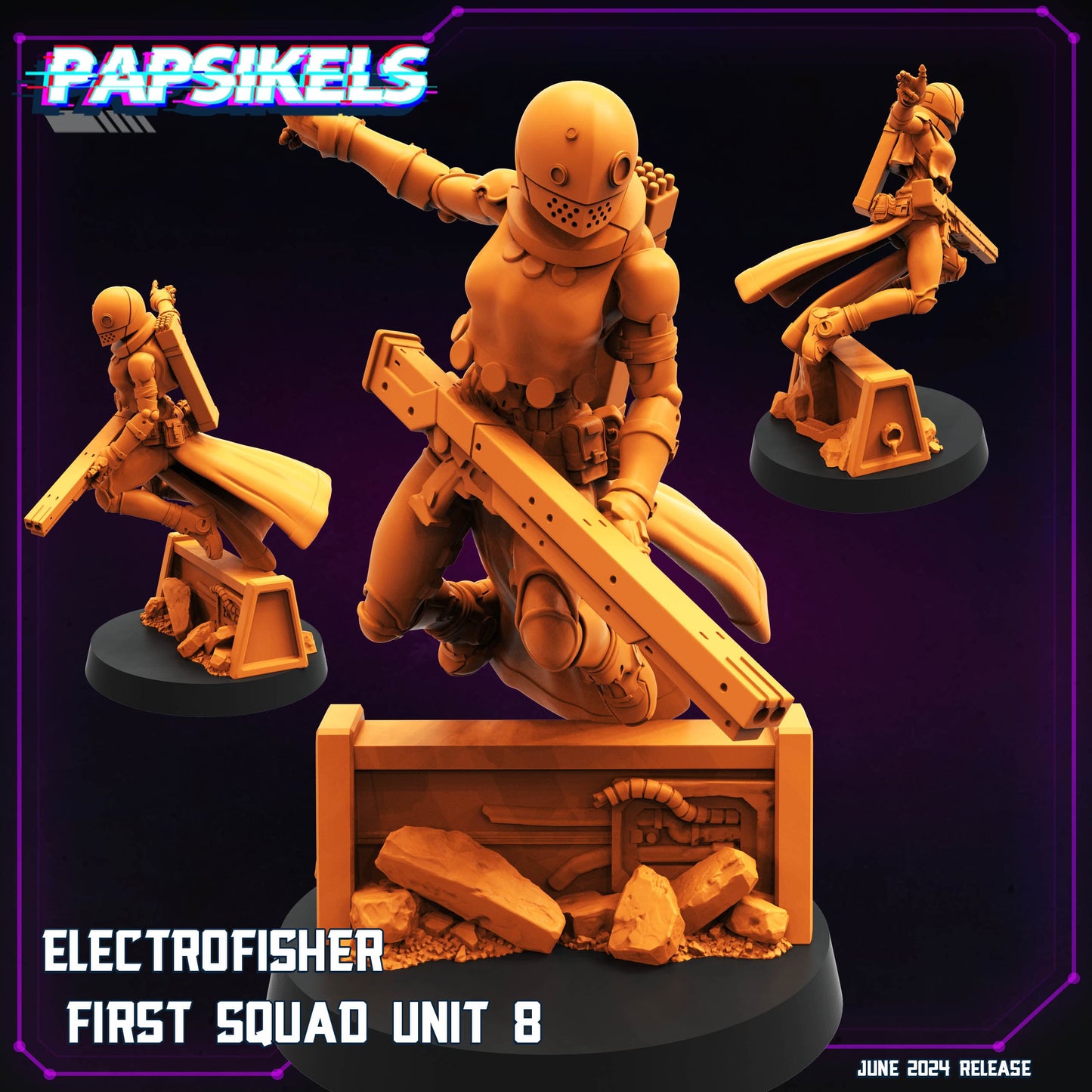 3D Printed Papsikels Electrofisher First Squad Unit 6 Set JUNE 2024 TRIBES - CYBERPUNK 28mm 32mm - 3D Printing Boss