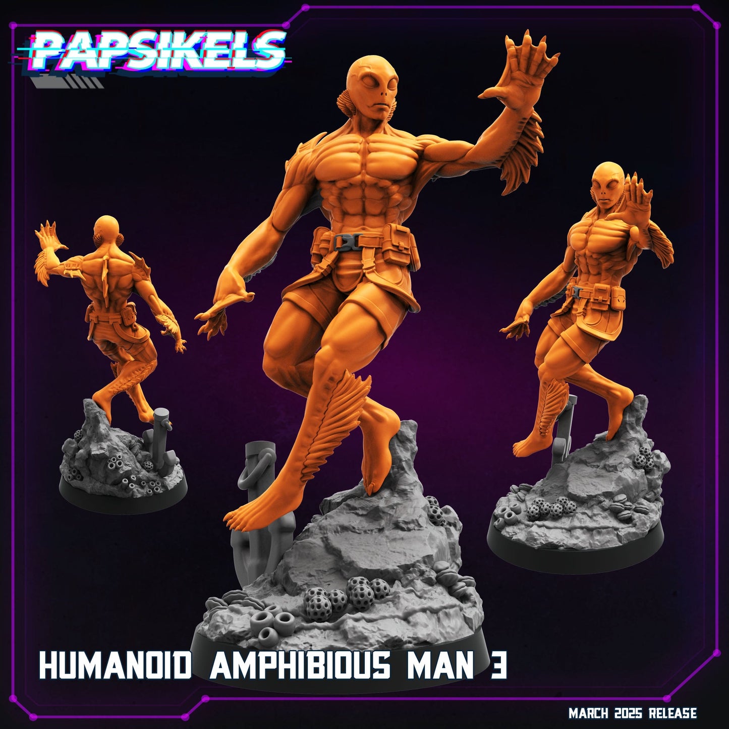 3D Printed Papsikels Humanoid Amphibious Man MARCH 2025 CYBERPUNK 28mm 32mm - 3D Printing Boss