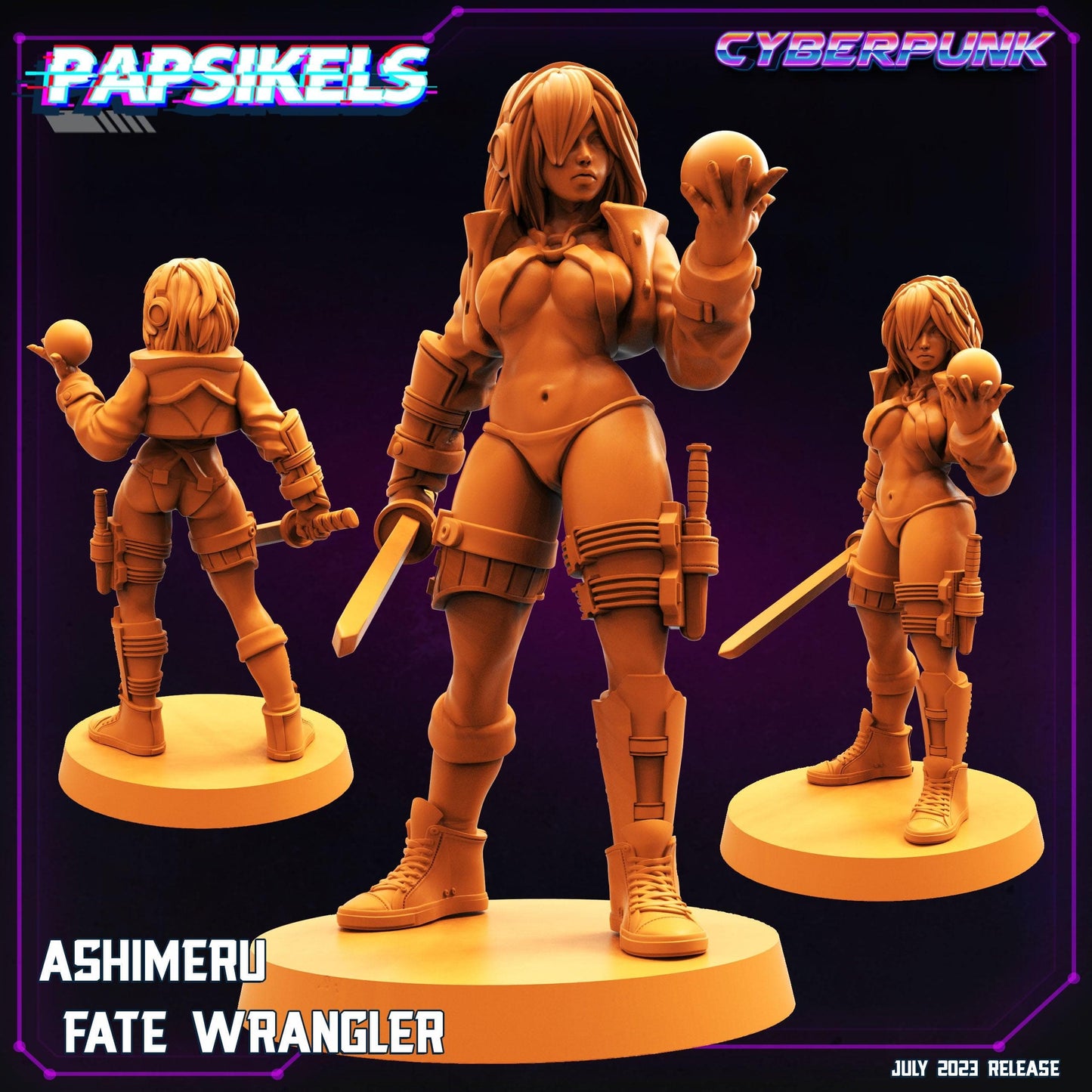 3D Printed Papsikels July 2023 - Cyberpunk Ashimeru Fate Wrangler 28mm 32mm - 3D Printing Boss