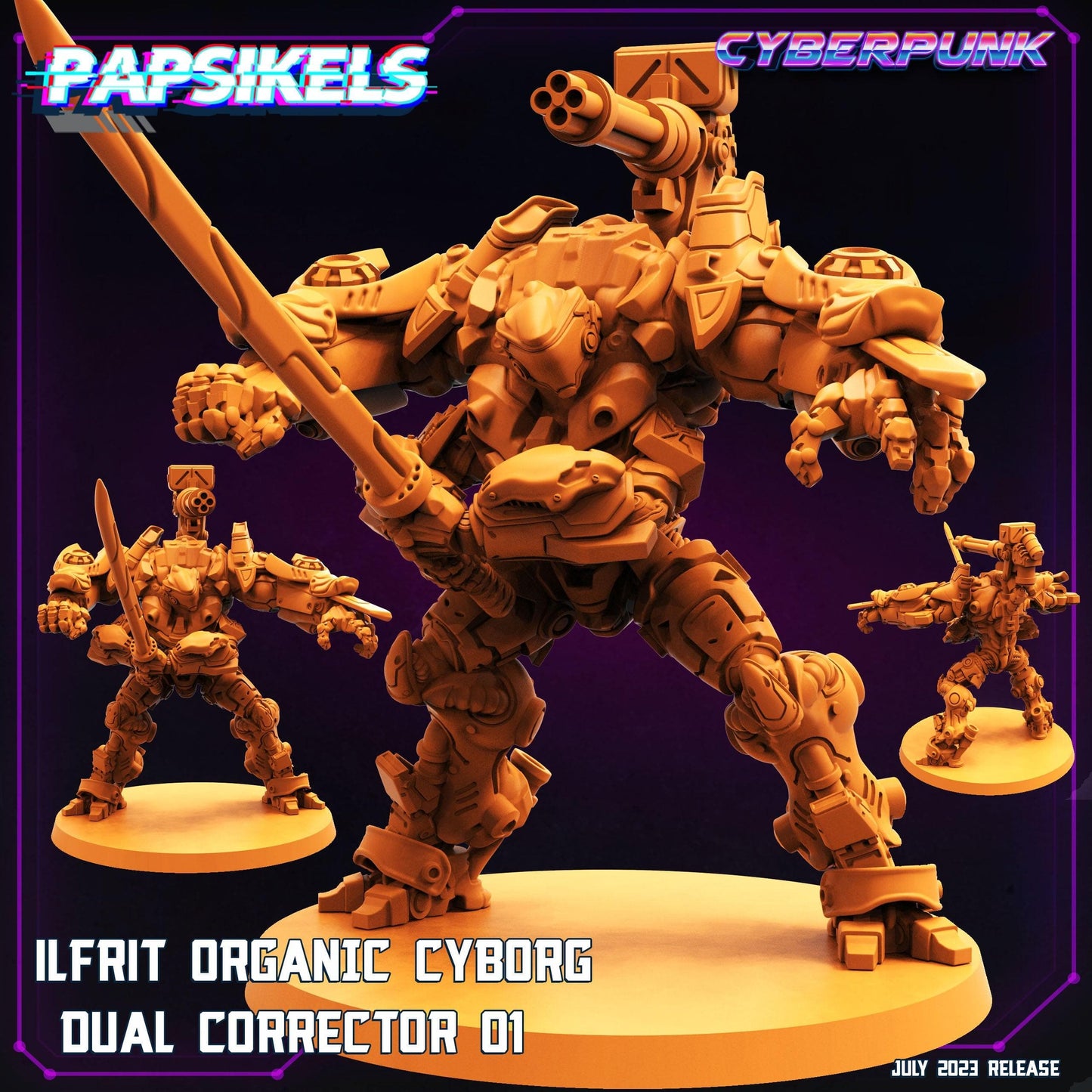 3D Printed Papsikels July 2023 - Cyberpunk Ilfrit Organic Cyborg Dual Corrector 01 28mm 32mm - 3D Printing Boss