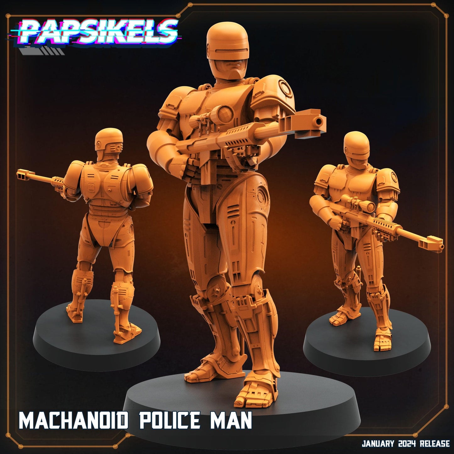 3D Printed Papsikels Mechanoid Police Man 28mm 32mm - 3D Printing Boss