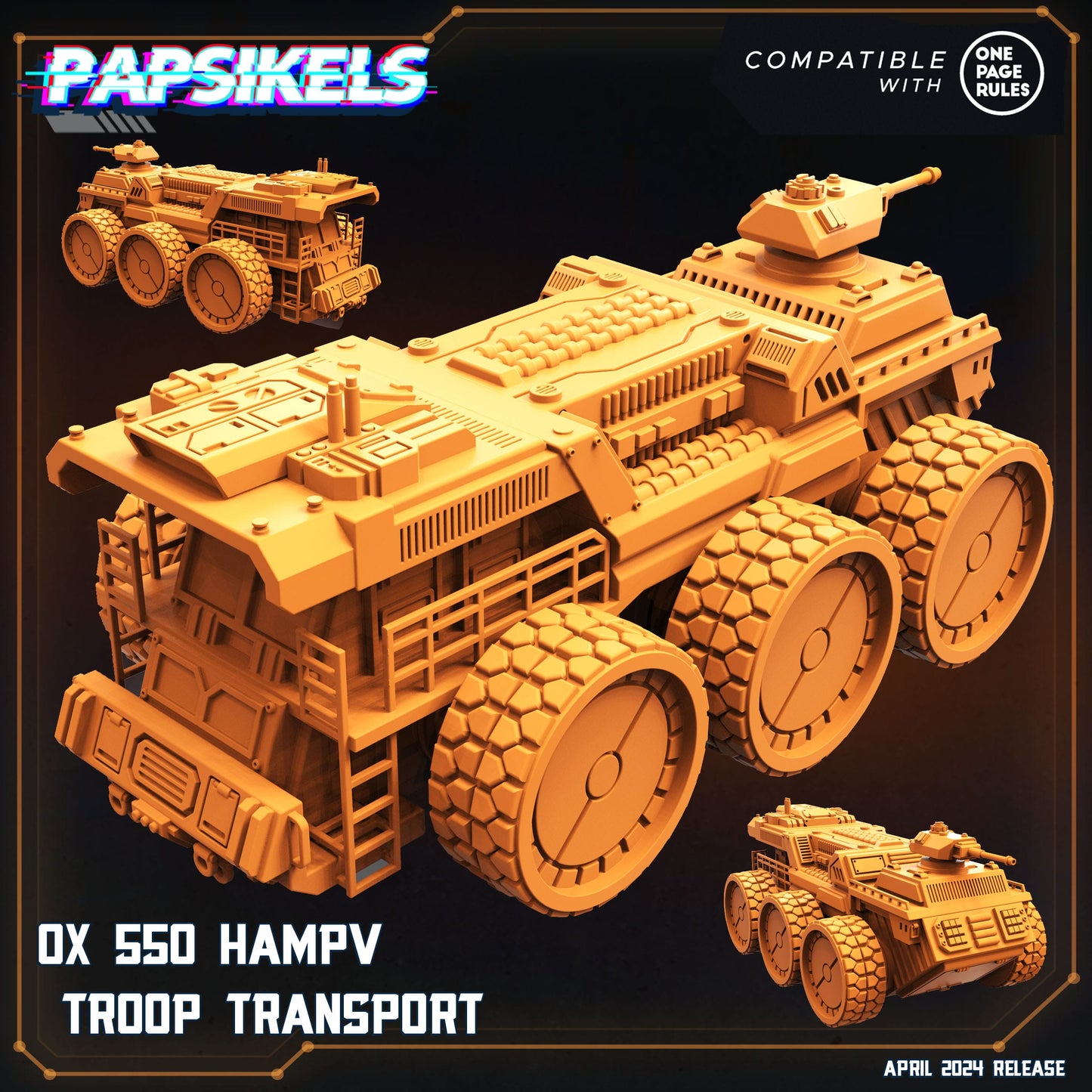3D Printed Papsikels Ox 550 Hampv Troop Transport Democracy Troopers SciFi Set 28mm 32mm - 3D Printing Boss