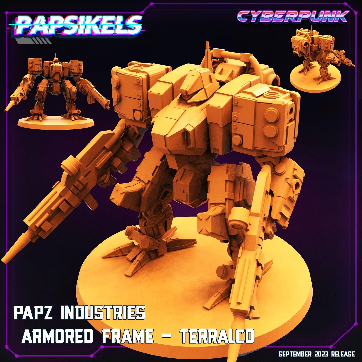 3D Printed Papsikels September 2023 Cyberpunk Armored Frame Papz Industries Set 28mm 32mm - 3D Printing Boss