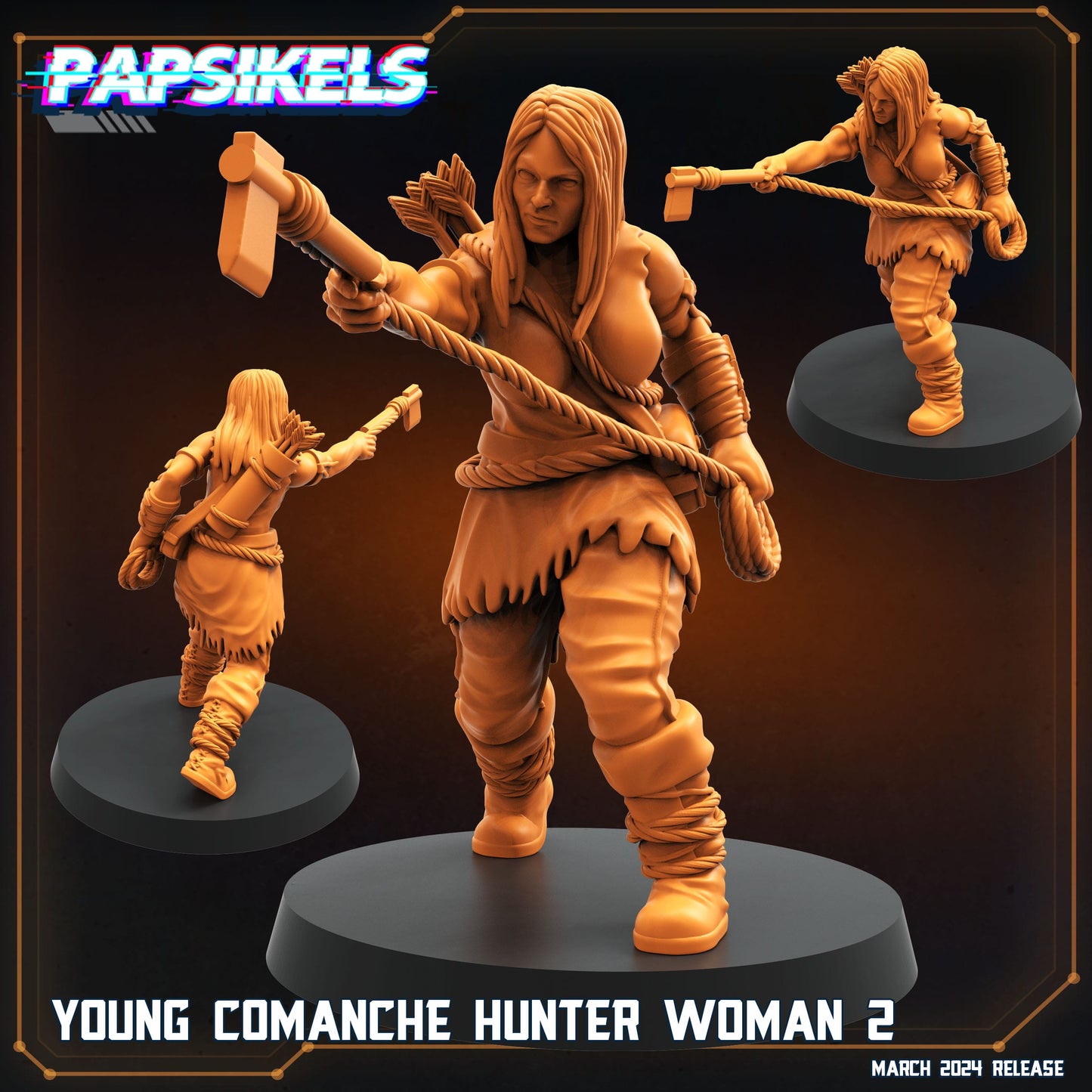 3D Printed Papsikels Young Comanche Hunter Woman 2 28mm 32mm - 3D Printing Boss