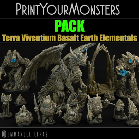3D Printed Print Your Monsters Basalt Dragon Basalt Earth Elemental Set 28mm - 32mm D&D Wargaming - 3D Printing Boss