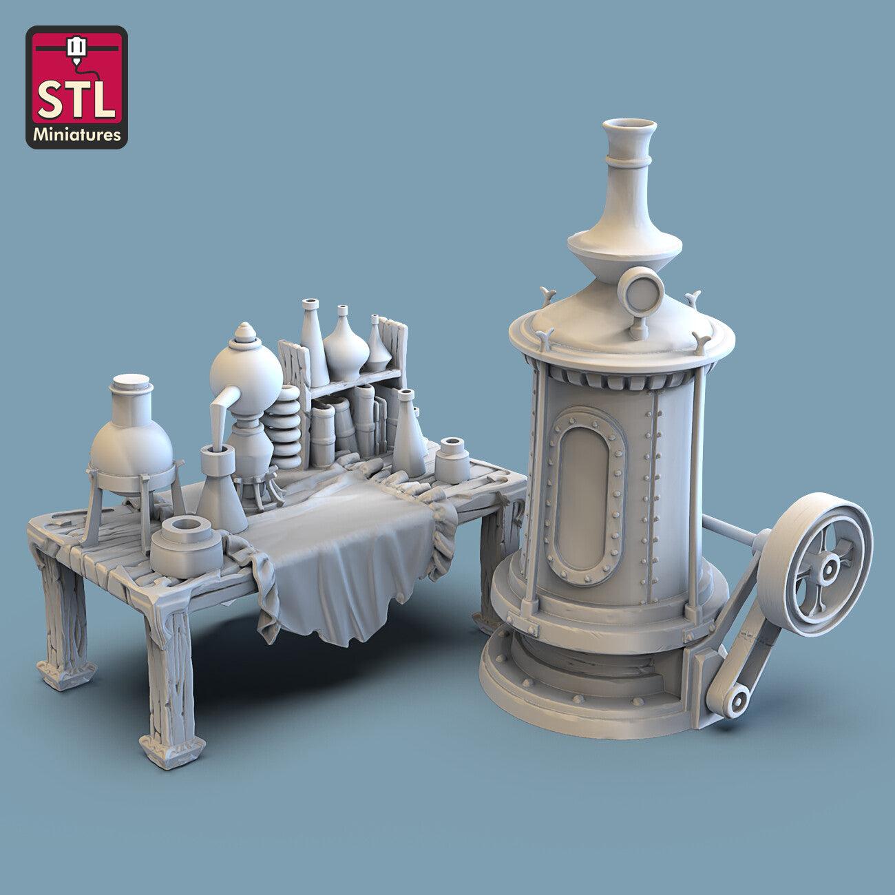 3D Printed STL Miniatures Alchemist Lab 28 - 32mm War Gaming D&D - 3D Printing Boss