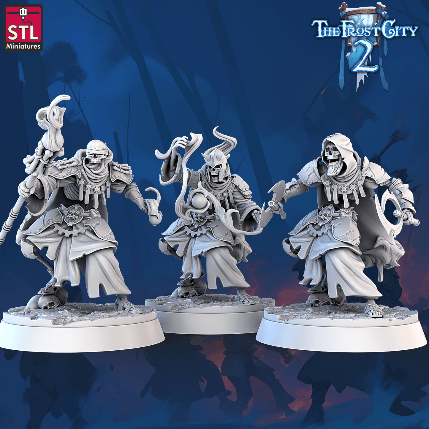 3D Printed STL Miniatures Burning Skeleton Set The Frost City 2 28 - 32mm War Gaming D&D - 3D Printing Boss