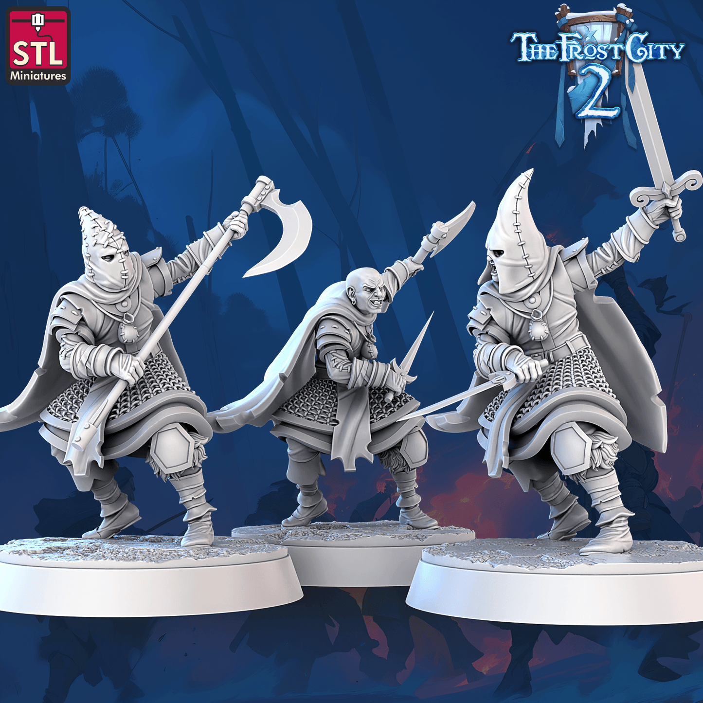 3D Printed STL Miniatures Cultist Set The Frost City 2 28 - 32mm War Gaming D&D - 3D Printing Boss