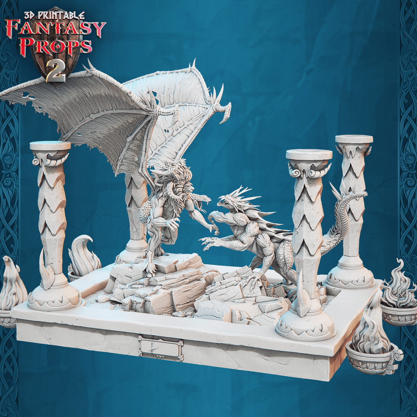 3D Printed STL Miniatures Fantasy Props 2 Museum Battle Statue 28 - 32mm War Gaming D&D - 3D Printing Boss