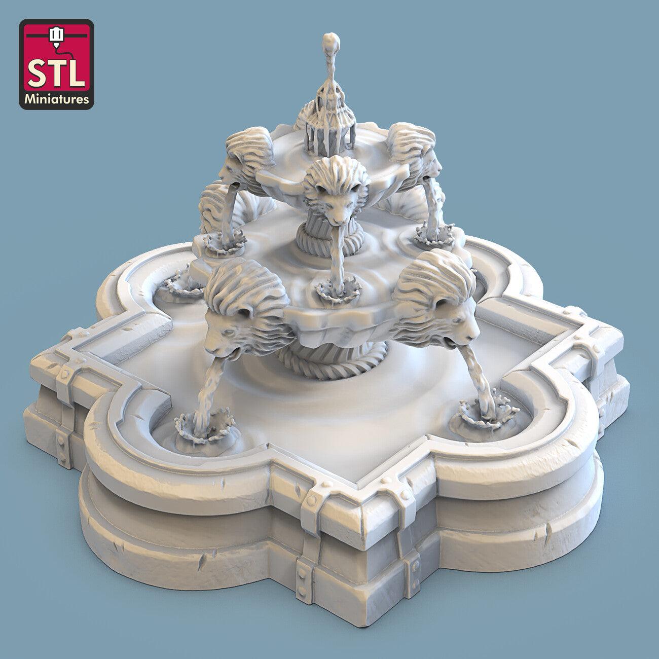 3D Printed STL Miniatures Fountain 28 - 32mm War Gaming D&D - 3D Printing Boss