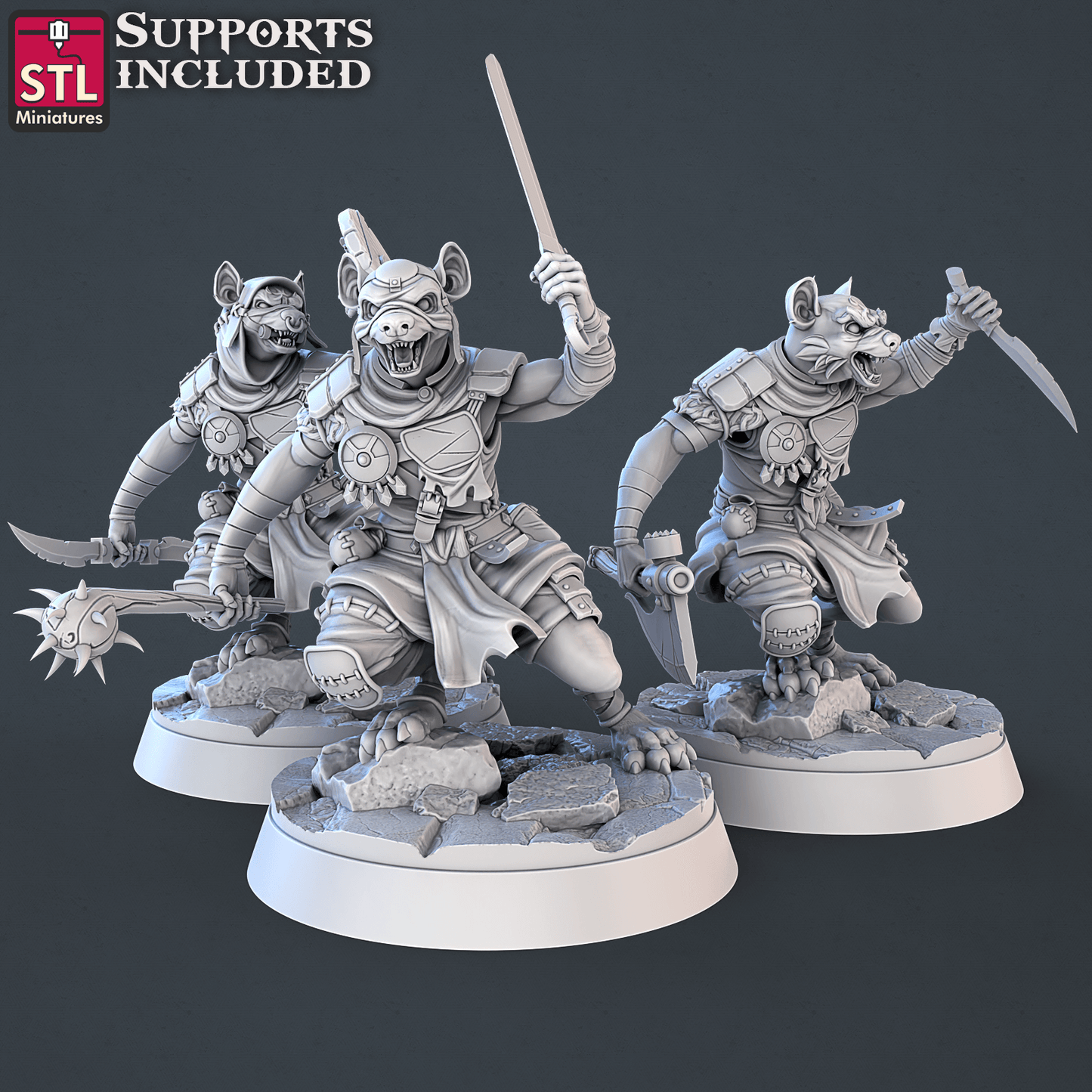 3D Printed STL Miniatures Gnoll Set 28mm - 32mm War Gaming D&D - 3D Printing Boss