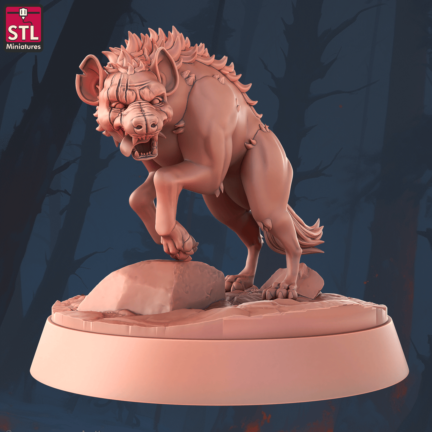 3D Printed STL Miniatures Hyenas 28 - 32mm War Gaming D&D - 3D Printing Boss