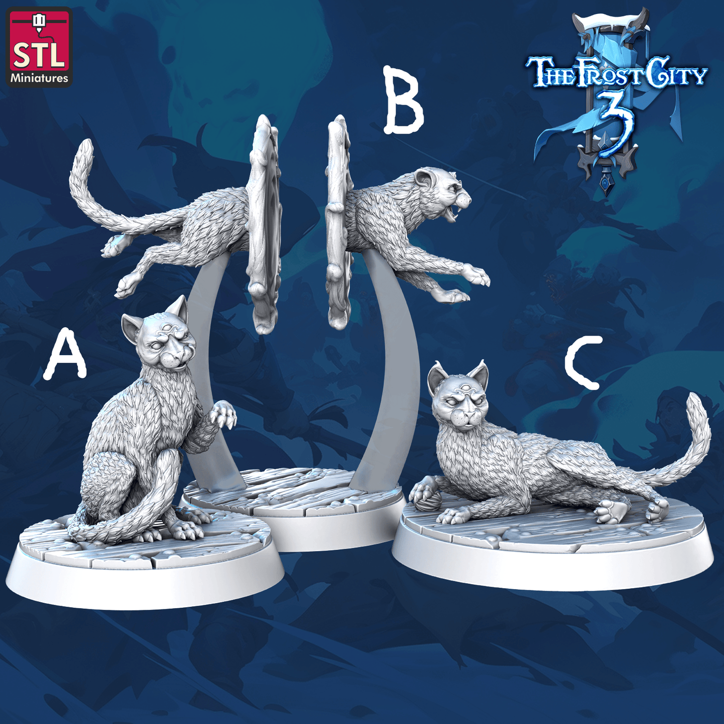 3D Printed STL Miniatures Phaze Cats Set Core Characters The Frost City 3 28 - 32mm War Gaming D&D - 3D Printing Boss