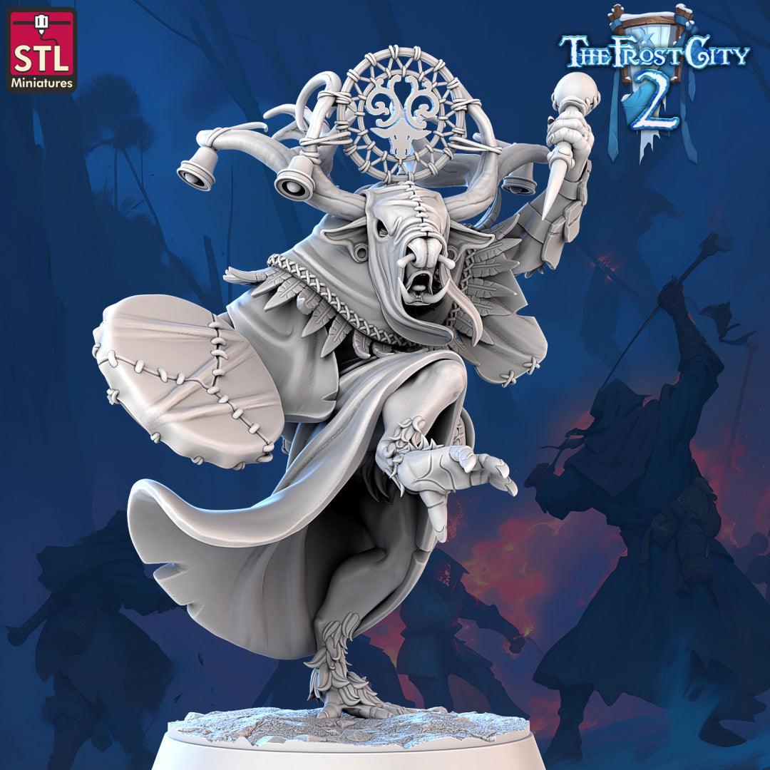 3D Printed STL Miniatures Rangifer Shamans The Frost City 2 28 - 32mm War Gaming D&D - 3D Printing Boss