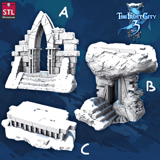 3D Printed STL Miniatures Ruins Set Core Props The Frost City 3 28 - 32mm War Gaming D&D - 3D Printing Boss