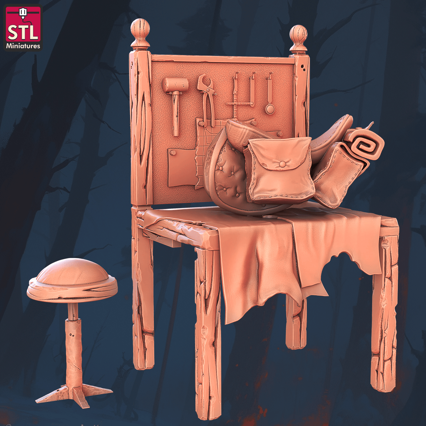 3D Printed STL Miniatures Saddlemaker Set 28 - 32mm War Gaming D&D - 3D Printing Boss