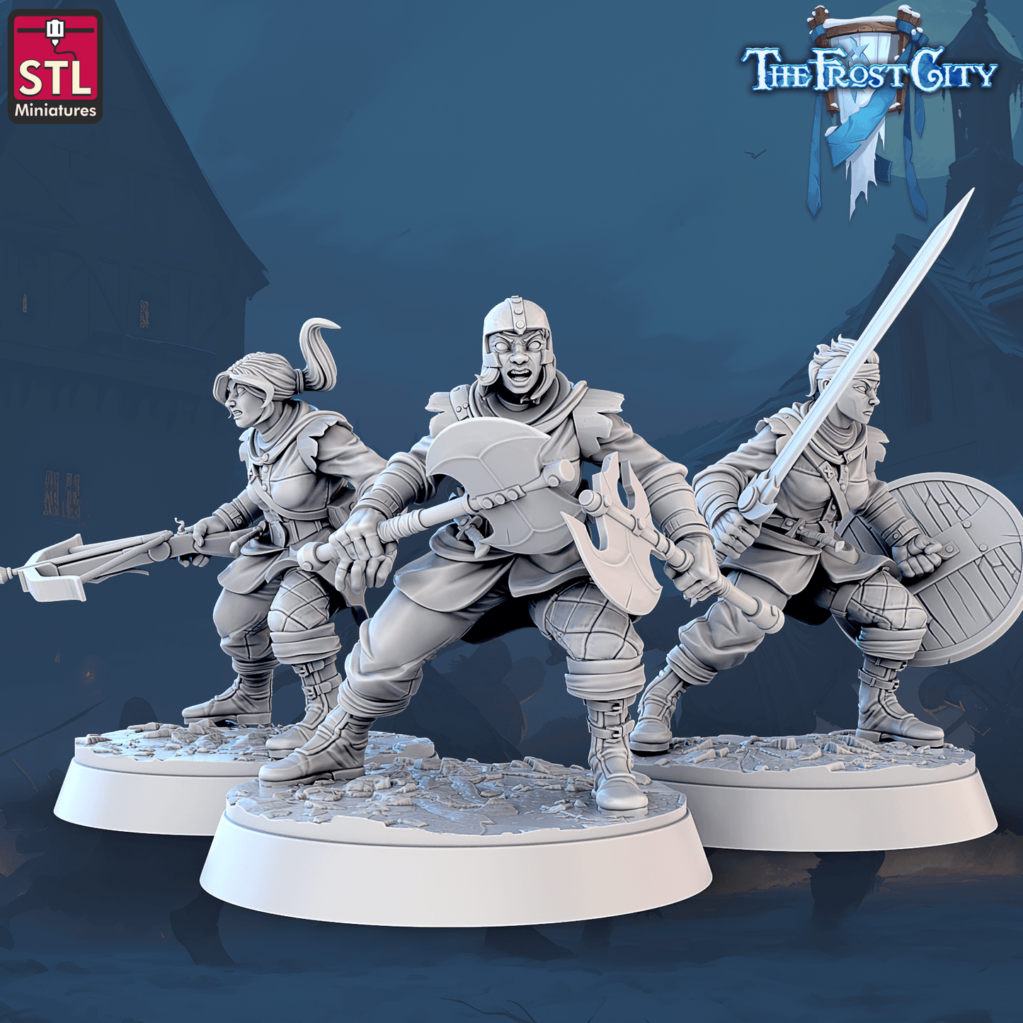 3D Printed STL Miniatures The Frost City Army Soldiers Sets - Modular 28 - 32mm War Gaming D&D - 3D Printing Boss